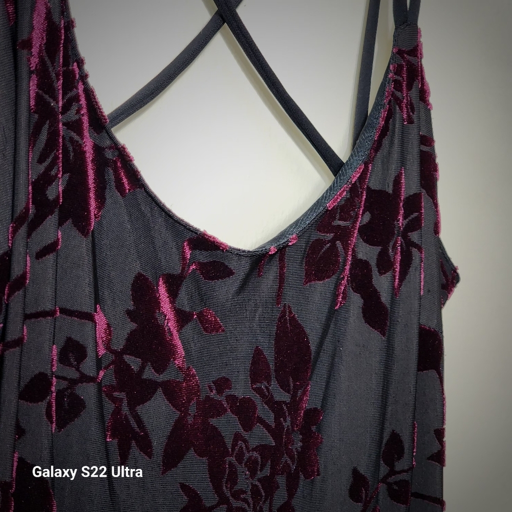 Vtg Sz 8 Formal Dress Floral Maxi Burnout Blk Burgandy Velour Whimsigoth Boho - Picture 16 of 16